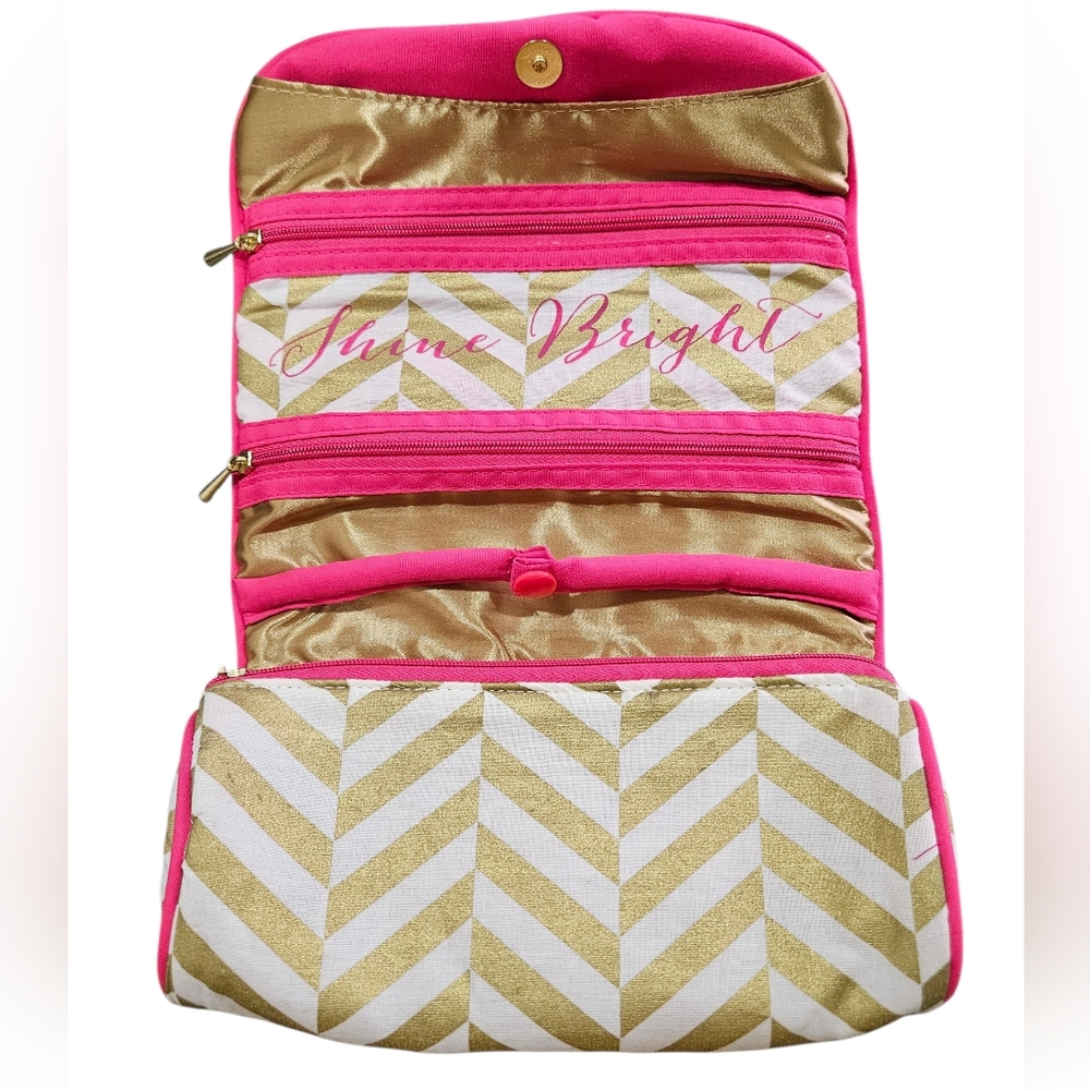 JEWELRY ROLL travel case organizer holder VGUC gold pink Shine Bright